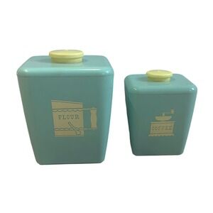 Vintage Burroughs Aqua Canisters Coffee Flour Atomic Era Film Prop Set Colorful